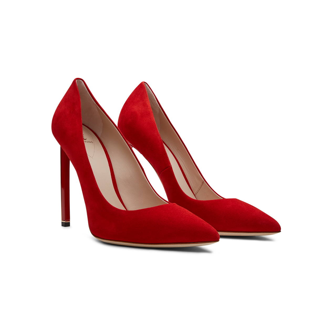 Red Suede Empire Pumps With Rose Gold Hardware