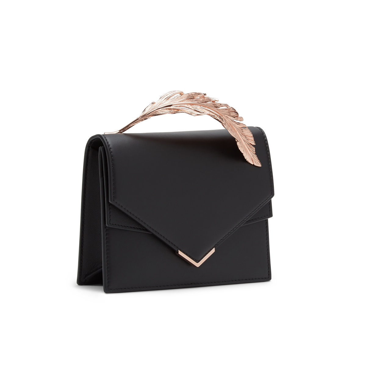 Black Calf Leather with Rose Gold Feather