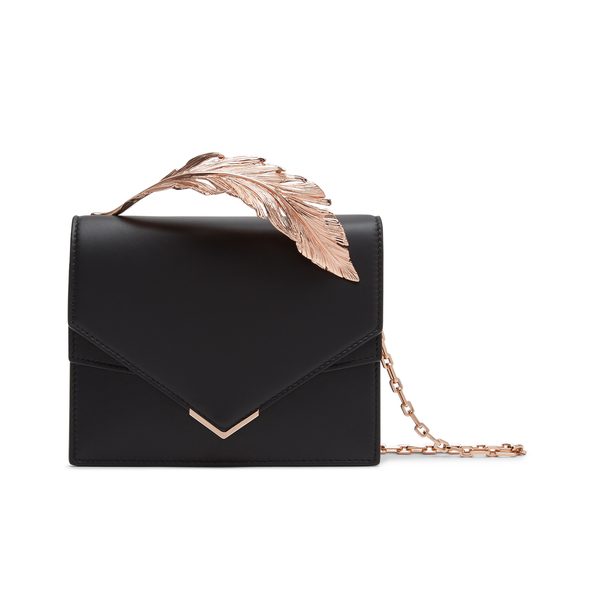 Black Calf Leather with Rose Gold Feather