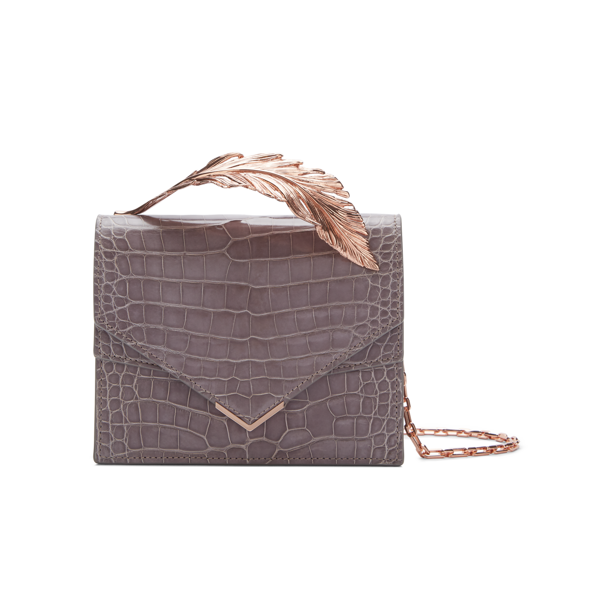 Mauve Lisse Alligator With Rose Gold Feather
