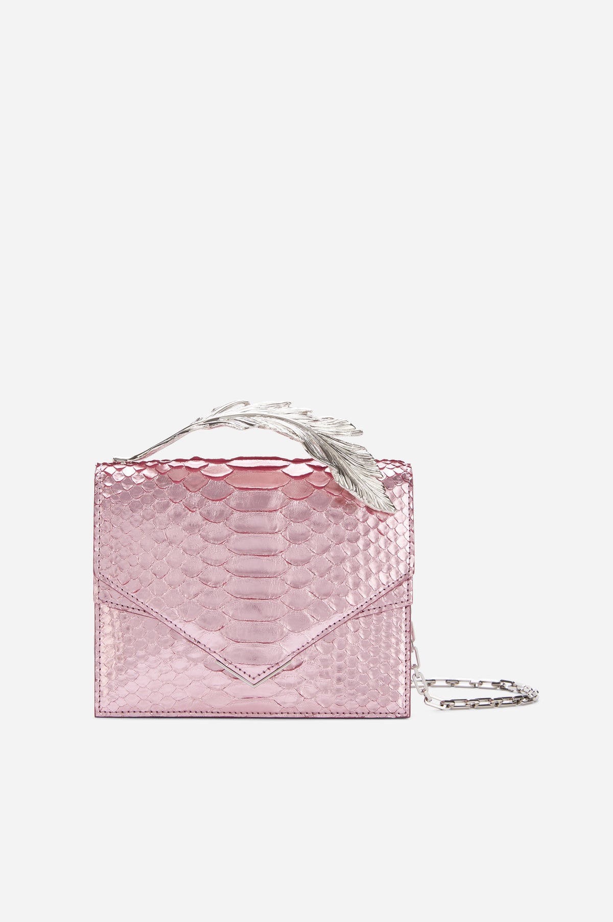 Pink metallic feather bag