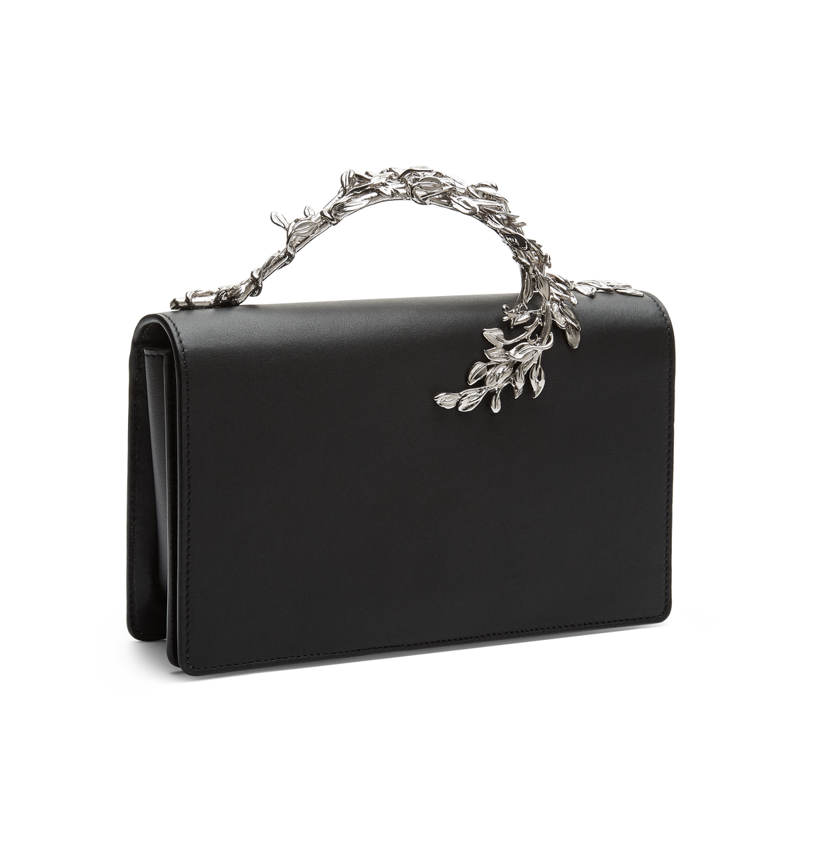 Black Calf Leather with Silver Leaves