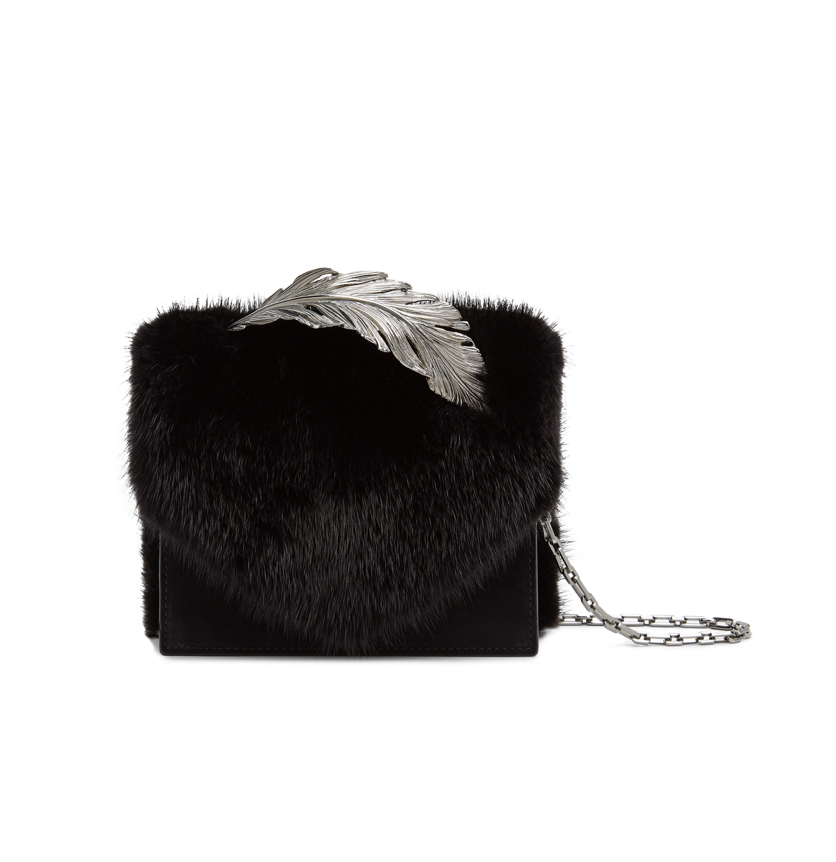 Black Mink Fur and Suede With Gunmetal Feather