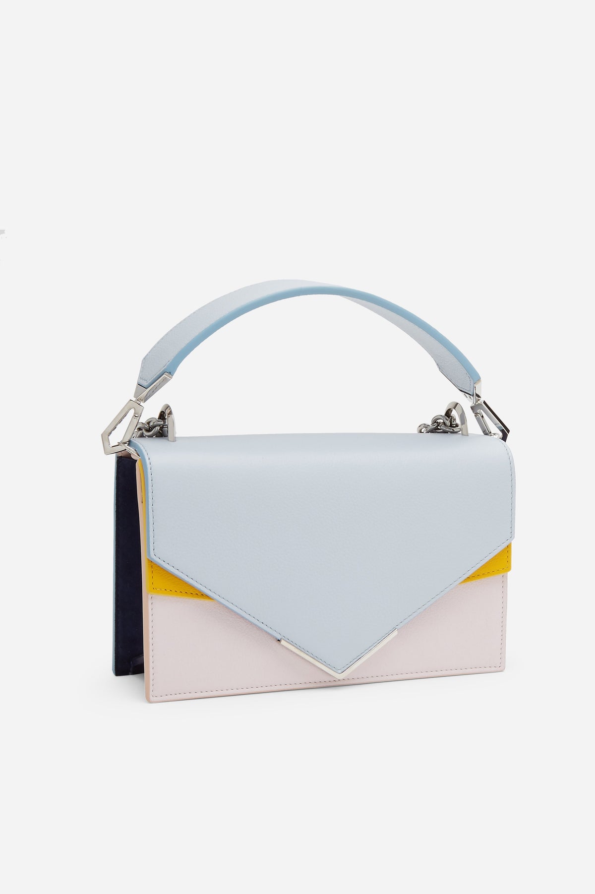 Pale Blue, Pink and Mustard Calf Leather and Suede with Silver Hardware