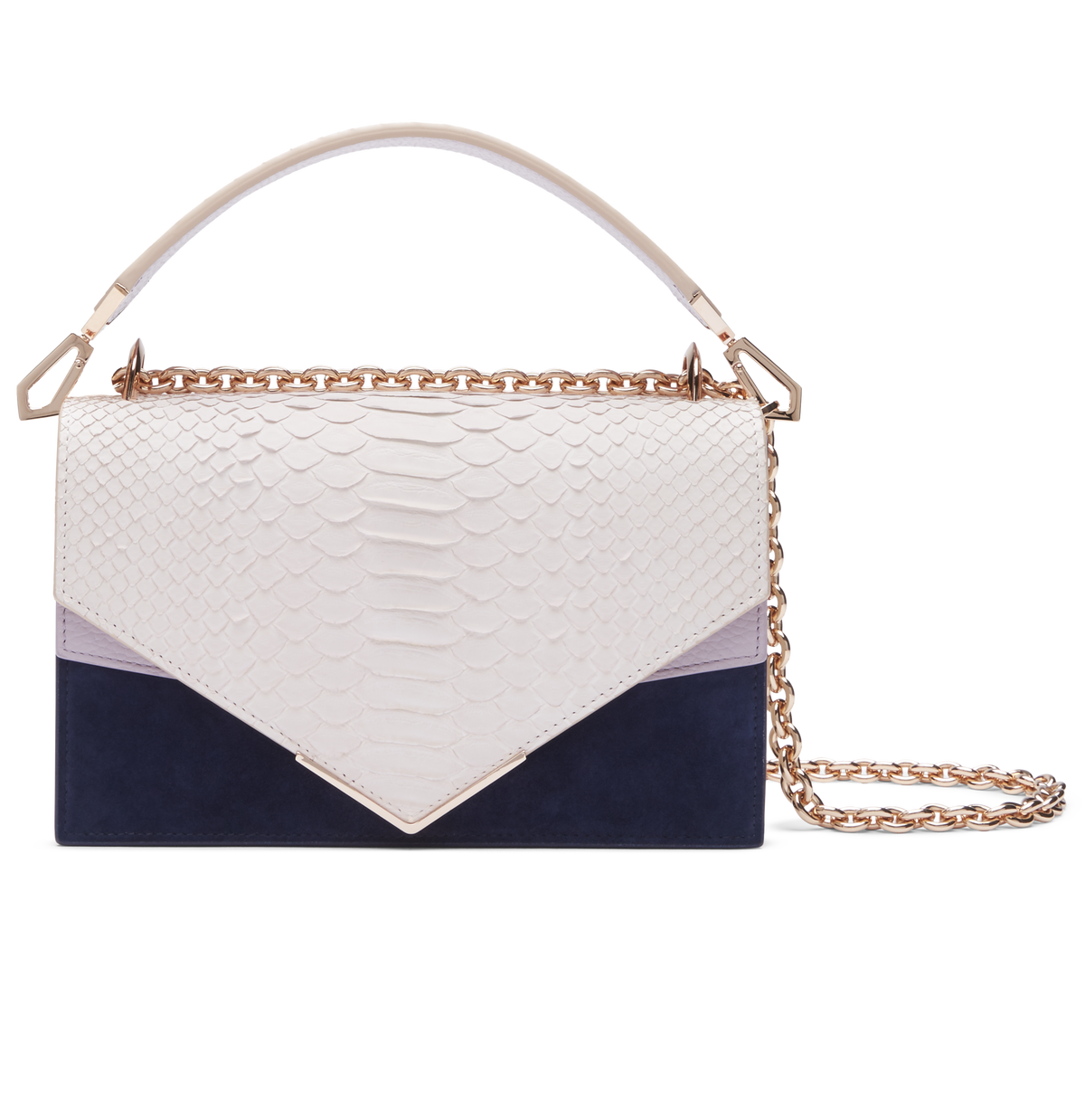 Pink, Navy and Vintage Pink Python, Calf Leather and Soft Suede with Rose Gold Hardware
