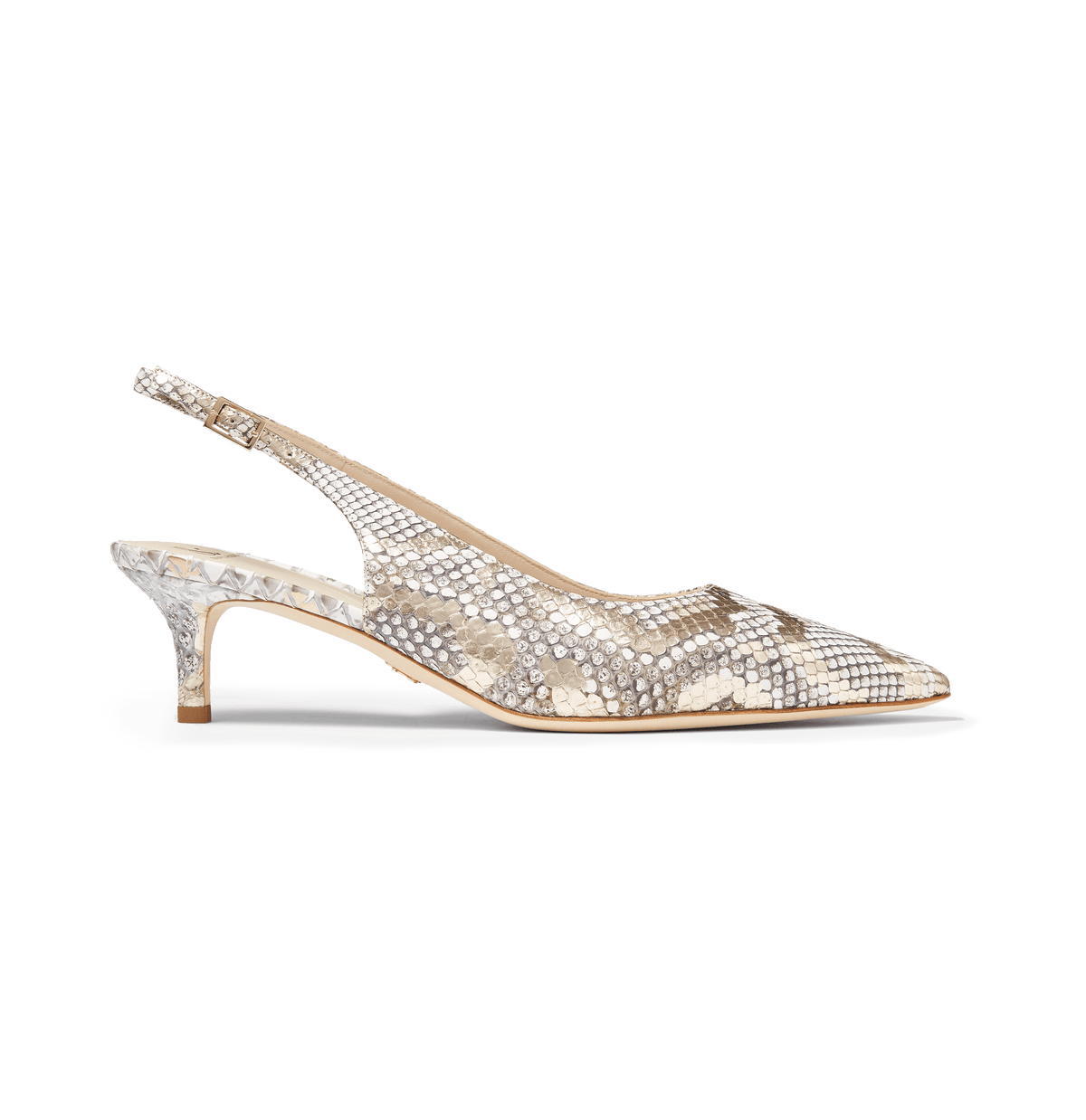 White and Gold Python Slingback Pumps