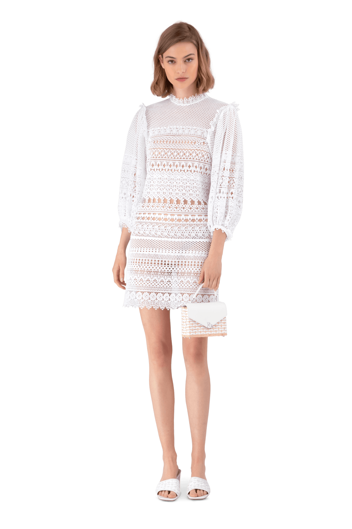 White Guipure Lace Mini Dress