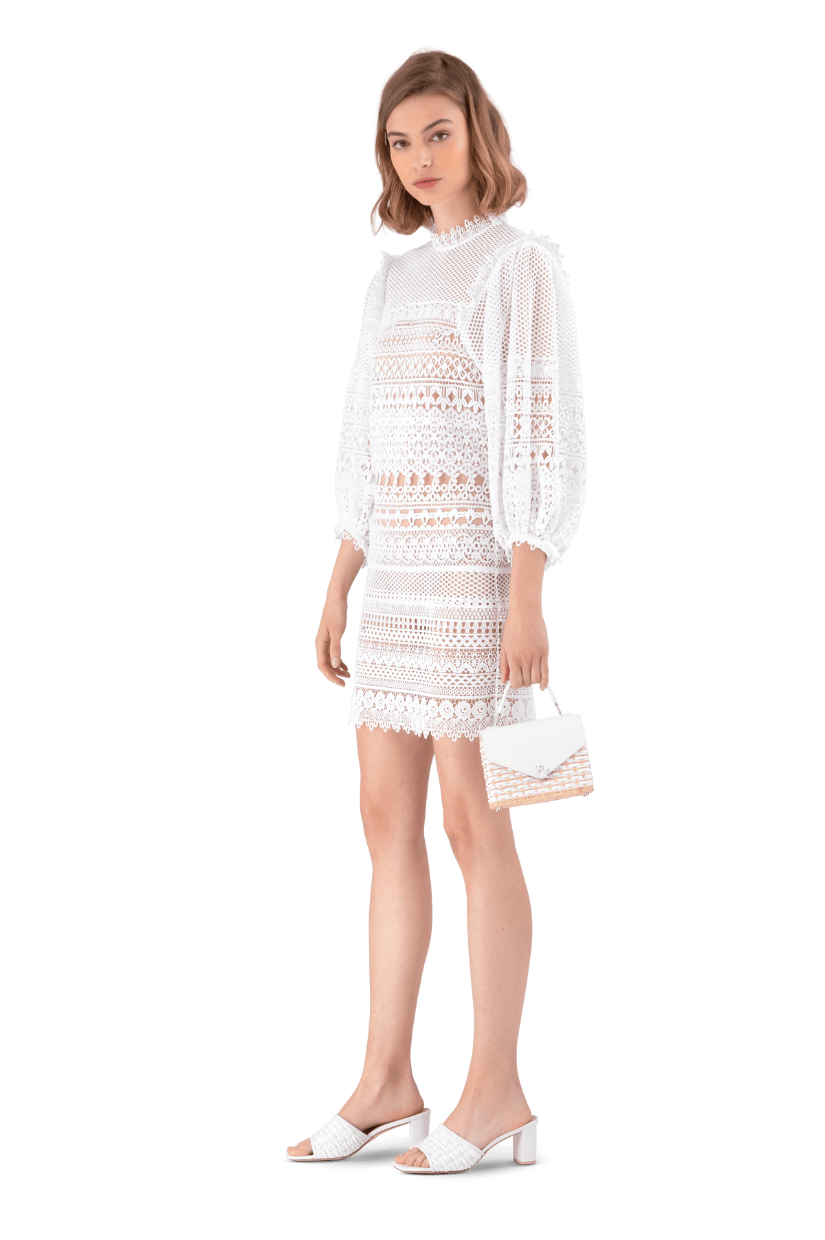 White Guipure Lace Mini Dress