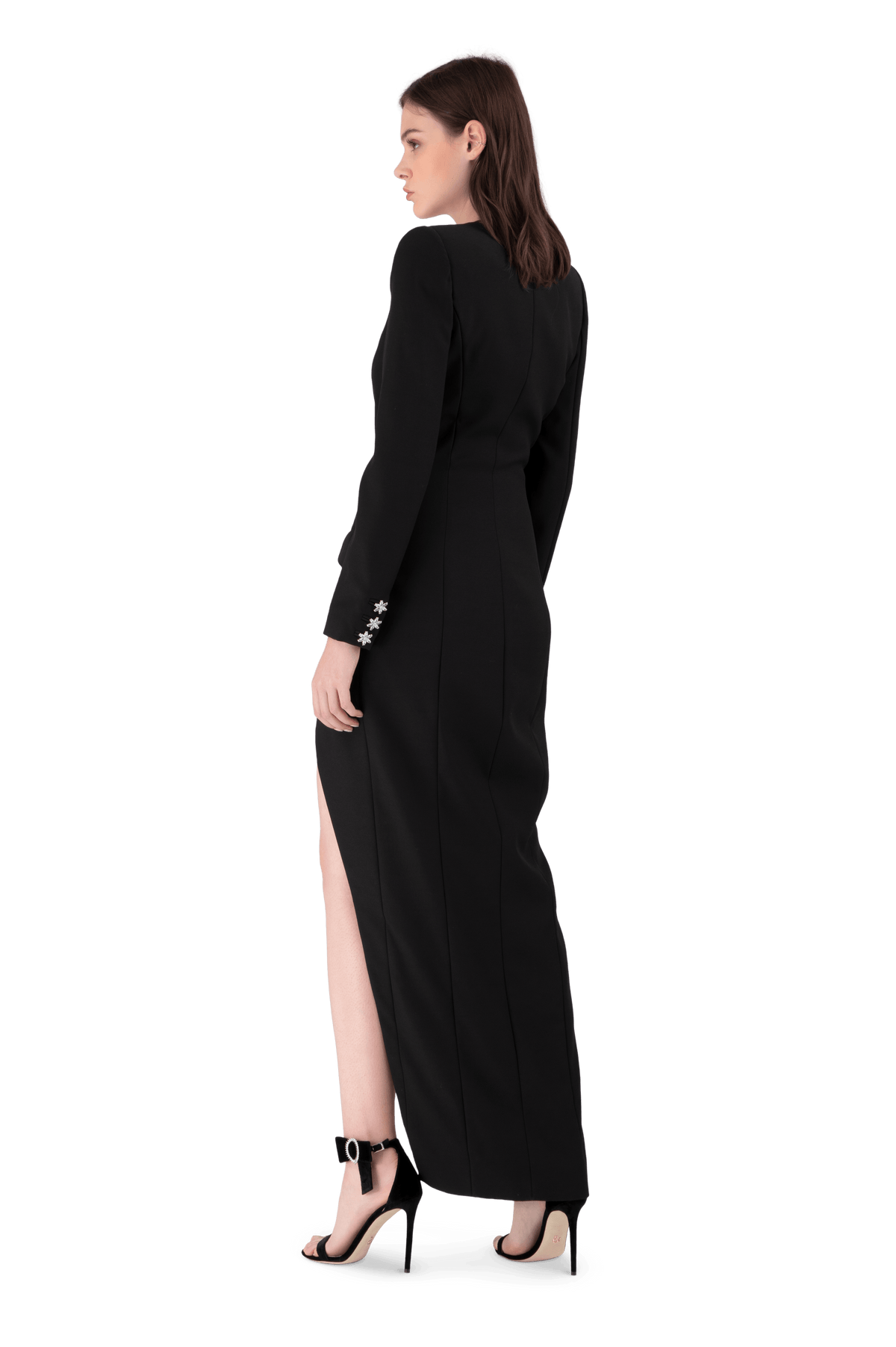 Black Satin Crepe Tuxedo Gown