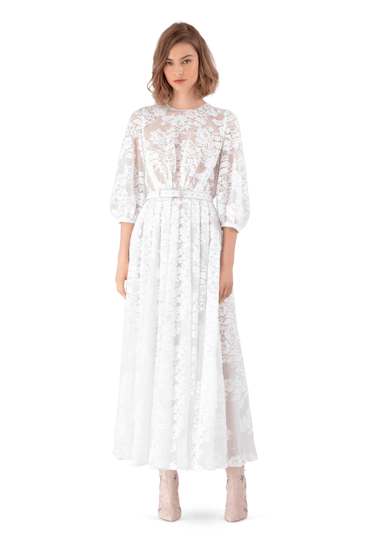 White Embroidered Lace Dress