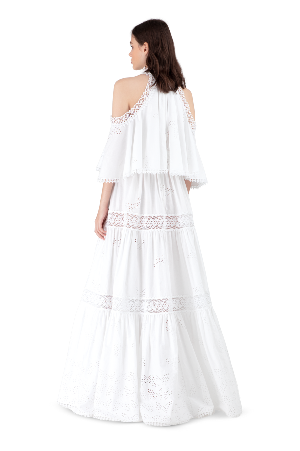 White Broderie Anglaise Lace Off the Shoulder Maxi Dress