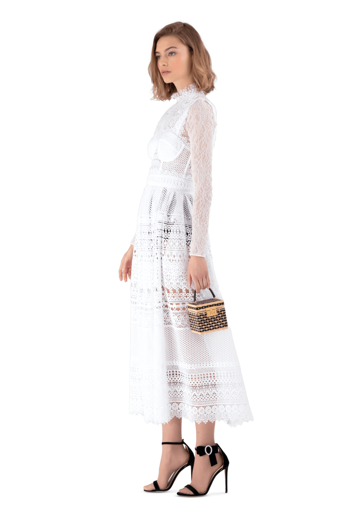 White Guipure Lace Bustier Midi Dress