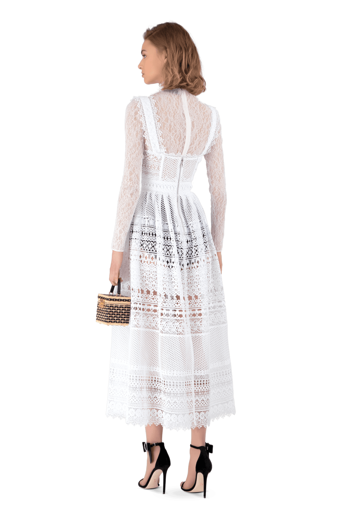 White Guipure Lace Bustier Midi Dress