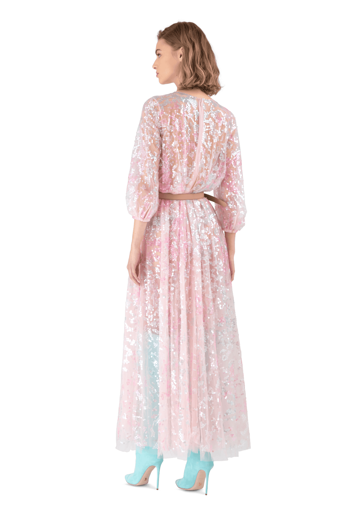 Pink Tie-Dye Tulle Sequin Maxi Dress