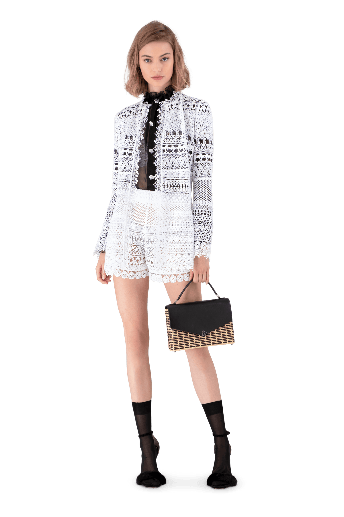 White Guipure Lace Classic Fitted Jacket