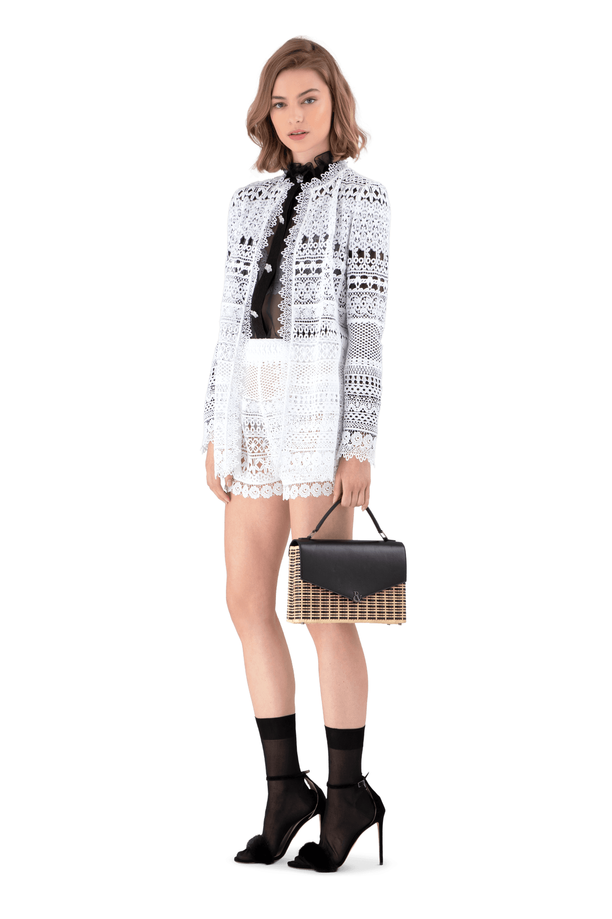 White Guipure Lace Classic Fitted Jacket