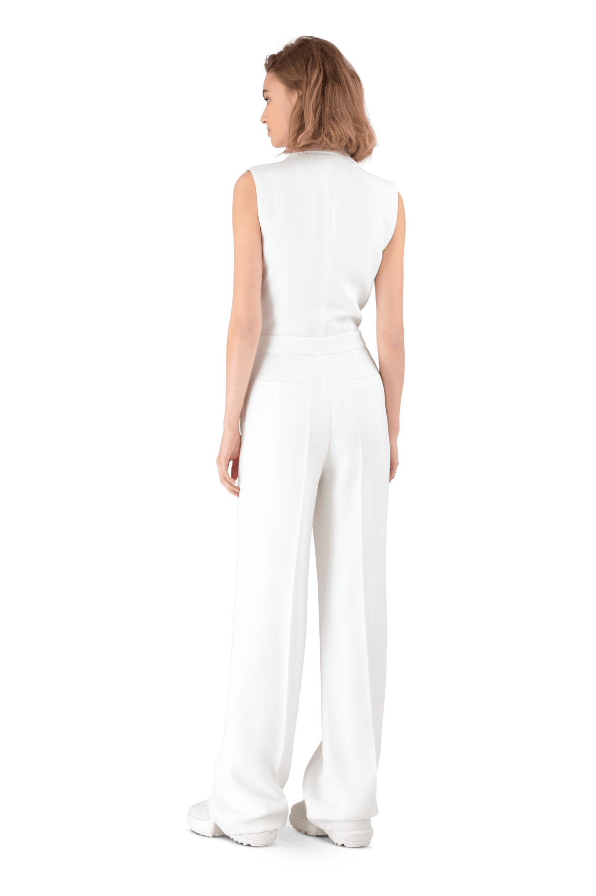 White Satin Crepe Tuxedo Jumpsuit